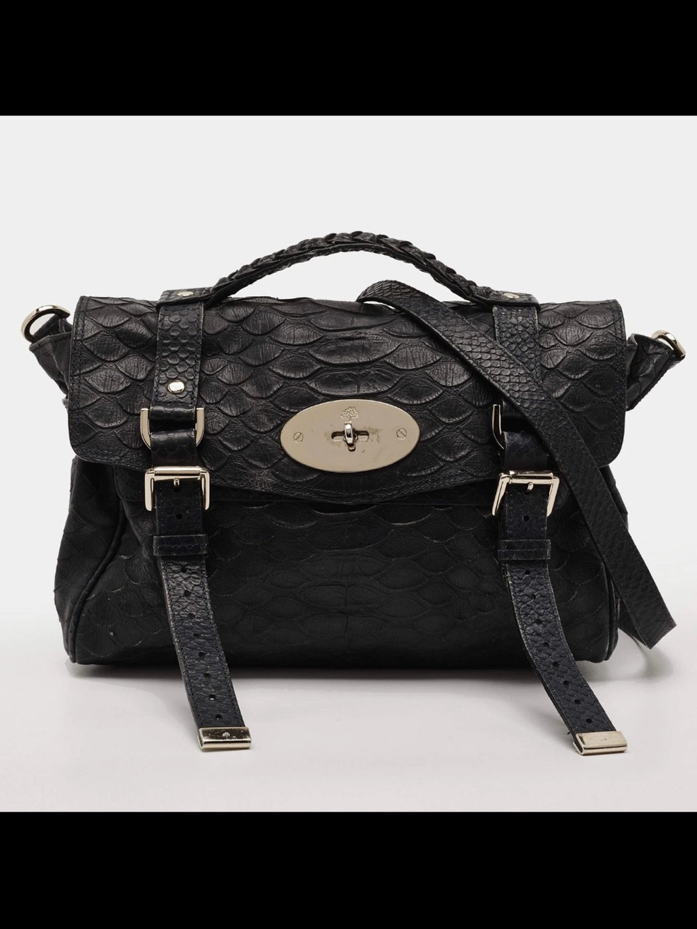 Mulberry Black Textured Leather Satchel with Turn-Lock